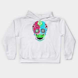 authentic skeleton skull in mexican mask ecopop art with folk of the death Kids Hoodie